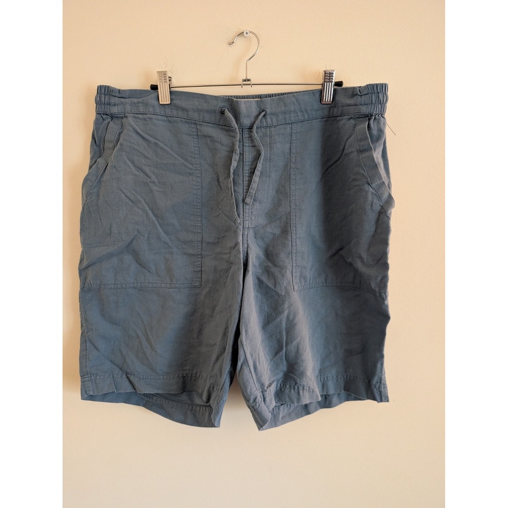 Pact Mens Organic Cotton Linen Blend Drawstring Shorts Slate Blue XL sustainable
